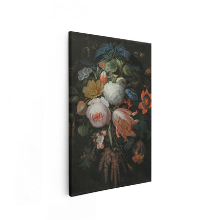Canvas schilderij vooraanzicht Een Hangend Boeket - Abraham Mignon