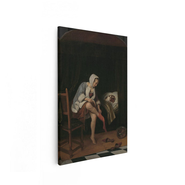 Canvas schilderij vooraanzicht Het Toilet - Jan Steen