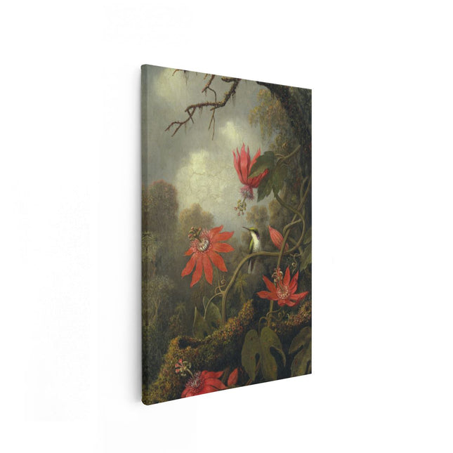 Canvas schilderij vooraanzicht Kolibrie en Passiebloemen - Martin Johnson Heade