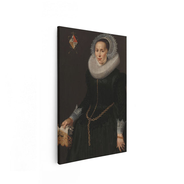 Canvas schilderij vooraanzicht Portret van Johanna Le Maire - Nicolaes Eliasz. Pickenoy