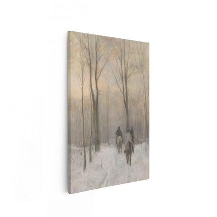 Canvas schilderij vooraanzicht Ruiters in de Sneeuw in het Haagse bos - Anton Mauve