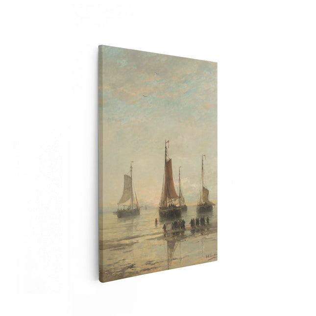 Canvas schilderij vooraanzicht Scheveningse Bommen voor Anker - Hendrik Willem Mesdag