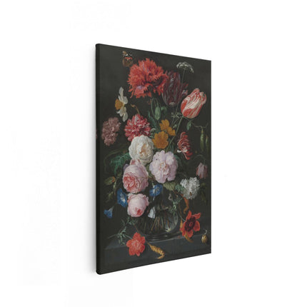 Canvas schilderij vooraanzicht Stilleven met Bloemen in een Glazen Vaas - Jan Davidsz de Heem