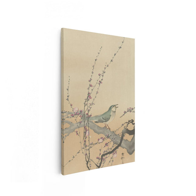 Canvas schilderij vooraanzicht Zangvogel en Pruimenbloesem - Ohara Koson