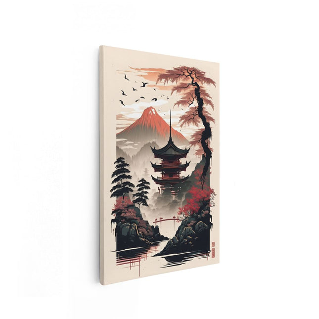 Canvas schilderij vooraanzicht Japans Landschap - Tempel
