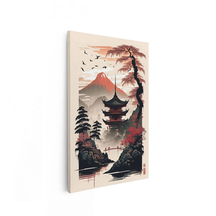 Canvas schilderij vooraanzicht Japans Landschap - Tempel