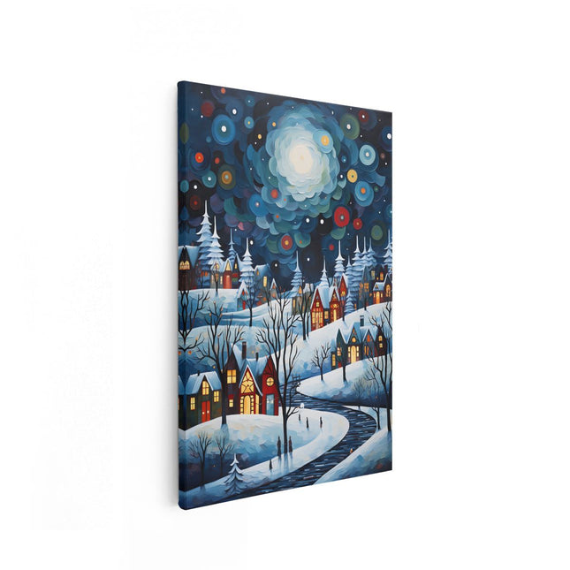 Canvas schilderij vooraanzicht Huisjes in de Winter - Tekening