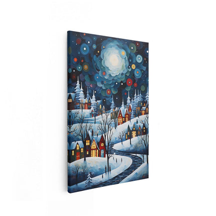 Canvas schilderij vooraanzicht Huisjes in de Winter - Tekening