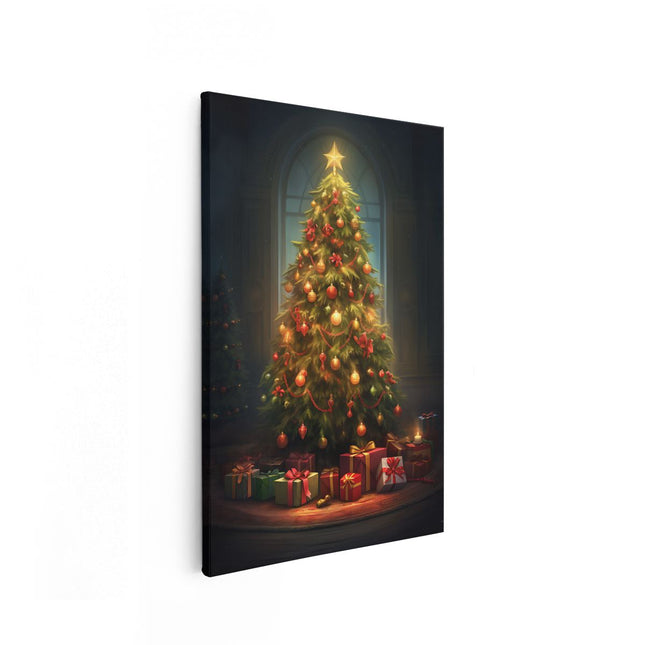 Canvas schilderij vooraanzicht Kerstboom met Versieringen - Decoratie - Kerst