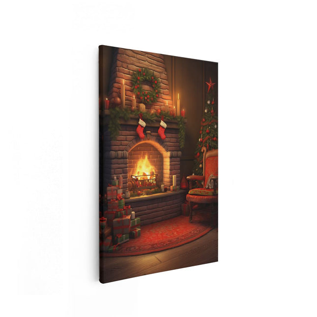 Canvas schilderij vooraanzicht Openhaard bij Kerst