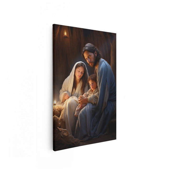 Canvas schilderij vooraanzicht Kerststal - Jezus Christus