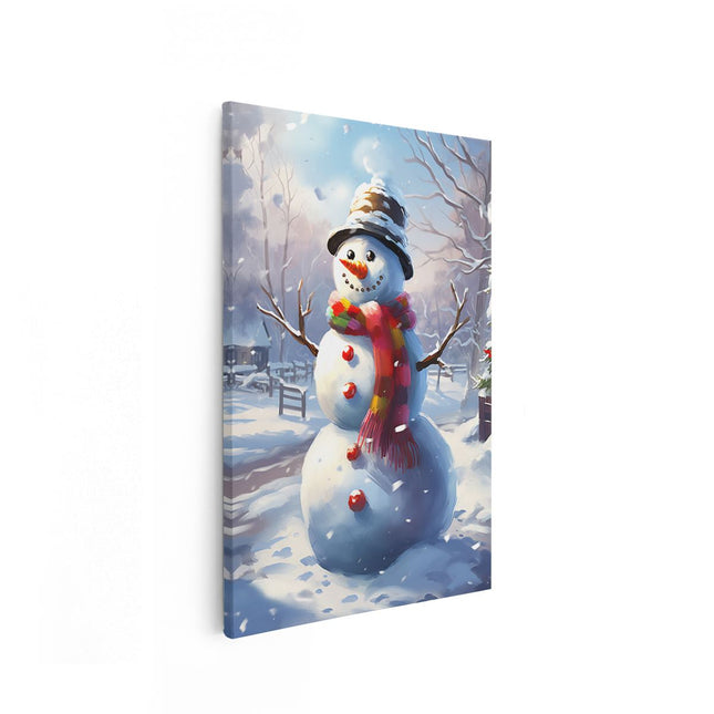 Canvas schilderij vooraanzicht Blije Sneeuwpop - Kerst