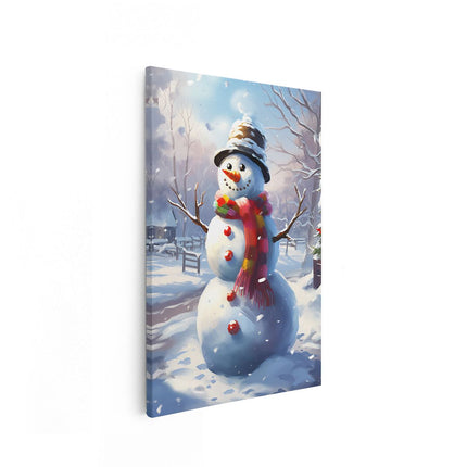 Canvas schilderij vooraanzicht Blije Sneeuwpop - Kerst