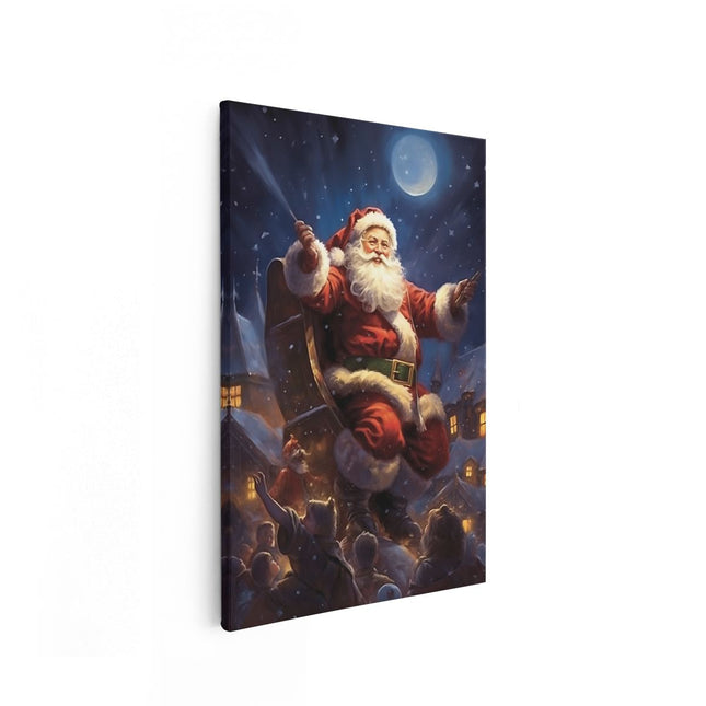Canvas schilderij vooraanzicht Kerstman deelt Cadeaus uit