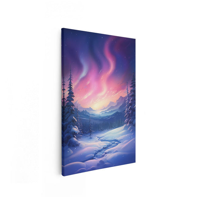 Canvas schilderij vooraanzicht Winter Landschap met het Poollicht