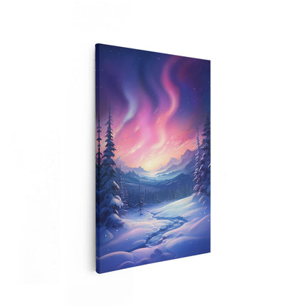 Canvas schilderij vooraanzicht Winter Landschap met het Poollicht
