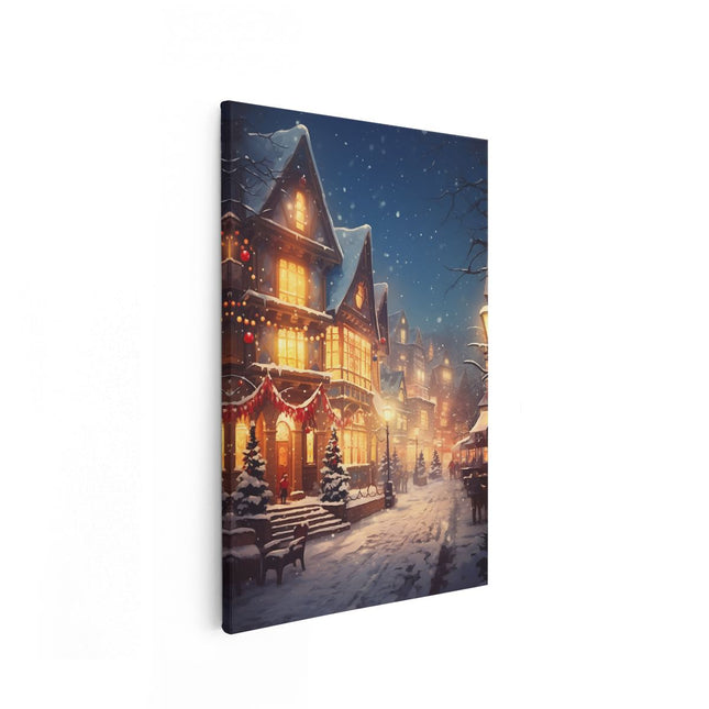 Canvas schilderij vooraanzicht Vintage Winter Stad - Kerst