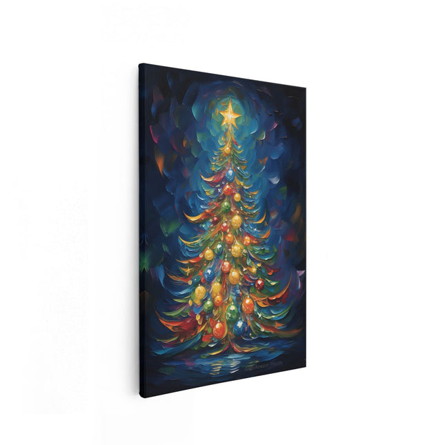 Canvas schilderij vooraanzicht Gekleurde Kerstboom - Kerst - Versieringen