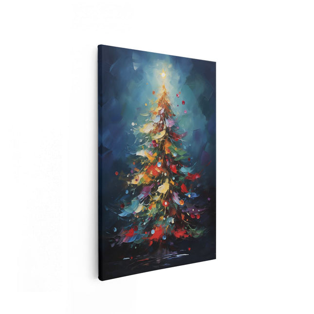 Canvas schilderij vooraanzicht Gekleurde Kerstboom - Kerst - Versieringen