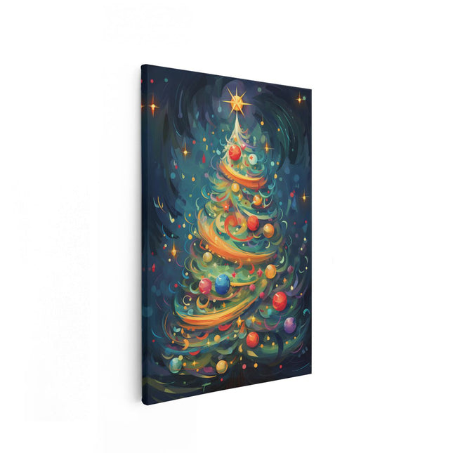 Canvas schilderij vooraanzicht Gekleurde Kerstboom - Kerst - Versieringen