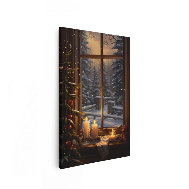 Canvas schilderij vooraanzicht Kerst Kaarsjes bij het Raam