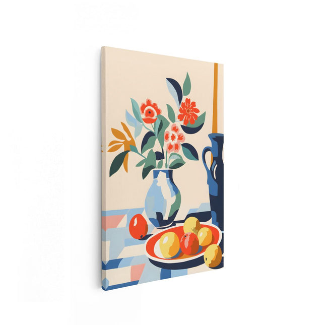 Canvas schilderij vooraanzicht Vaas met Fruit op Tafel - Abstract