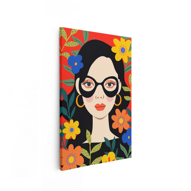 Canvas schilderij vooraanzicht Vrouw met Bloemen - Abstract