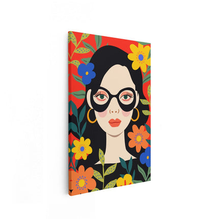 Canvas schilderij vooraanzicht Vrouw met Bloemen - Abstract