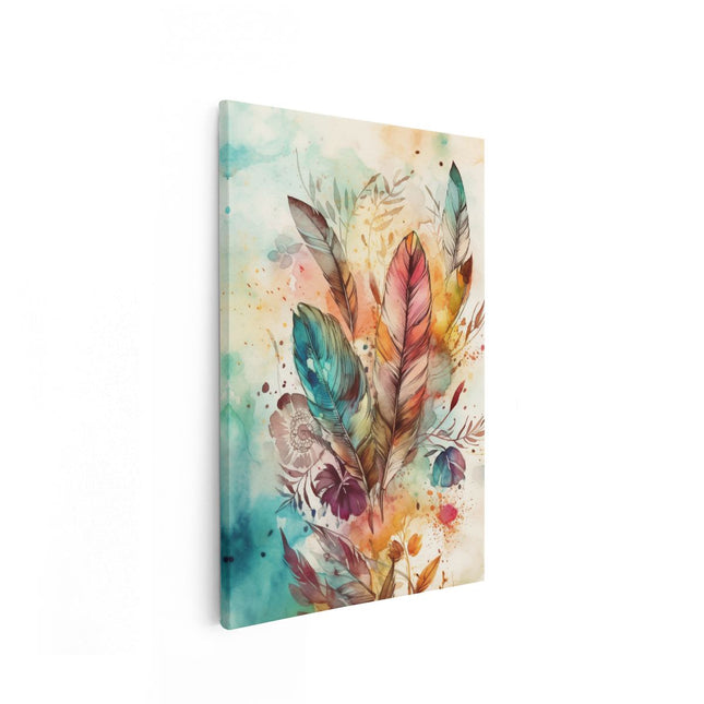 Canvas schilderij vooraanzicht Kleurrijke Veren op Olieverf