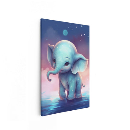 Canvas schilderij vooraanzicht Baby Olifant bij Volle Maan