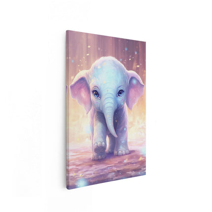 Canvas schilderij vooraanzicht Baby Olifant met Blauwe Ogen