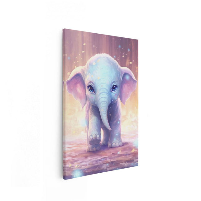 Canvas schilderij vooraanzicht Baby Olifant met Blauwe Ogen