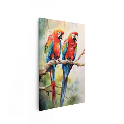 Canvas schilderij vooraanzicht Twee Papegaaien Vogels op Olieverf