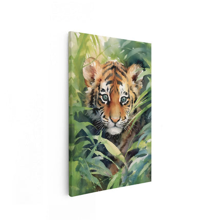 Canvas schilderij vooraanzicht Baby Tijger tussen de Planten