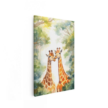 Canvas schilderij vooraanzicht Twee Verliefde Giraffes