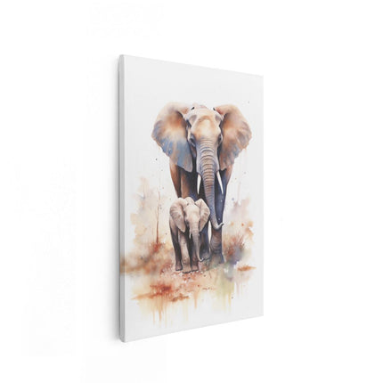 Canvas schilderij vooraanzicht Moeder en Kind Olifant