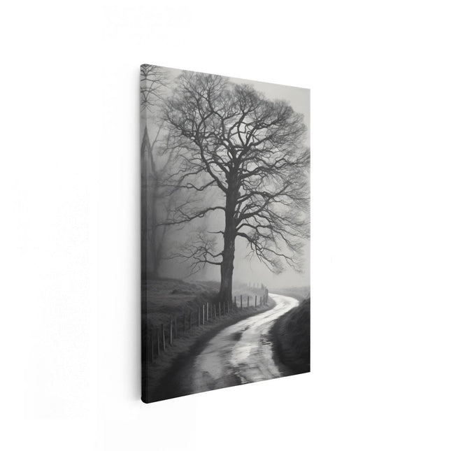 Canvas schilderij vooraanzicht Boerenlandschap weg - Zwart Wit