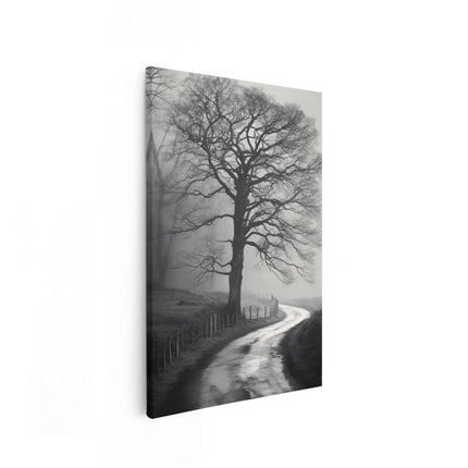 Canvas schilderij vooraanzicht Boerenlandschap weg - Zwart Wit