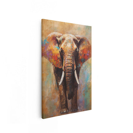 Canvas schilderij vooraanzicht Olifant op Olieverf