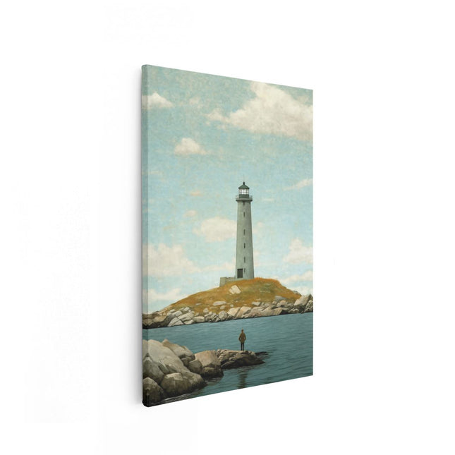 Canvas schilderij vooraanzicht Man kijkt naar een Vuurtoren
