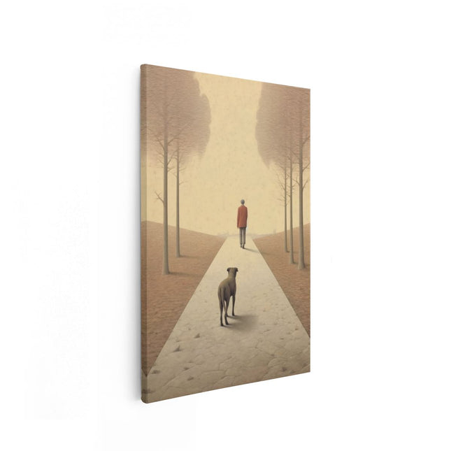 Canvas schilderij vooraanzicht Hond met een Man op Pad