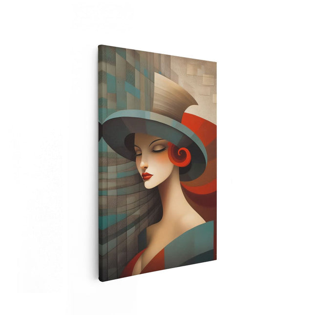Canvas schilderij vooraanzicht Vrouw met een Hoed - Abstract - Kleur
