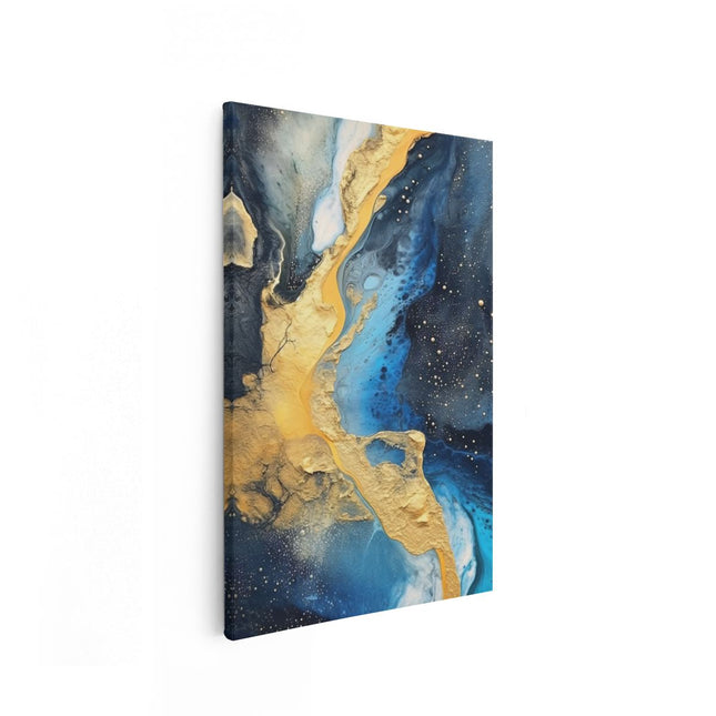 Canvas schilderij vooraanzicht Abstracte Kunst - Blauw met Goud