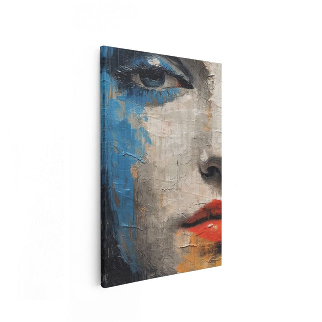Canvas schilderij vooraanzicht Vrouw met Rode Lippen - Abstract