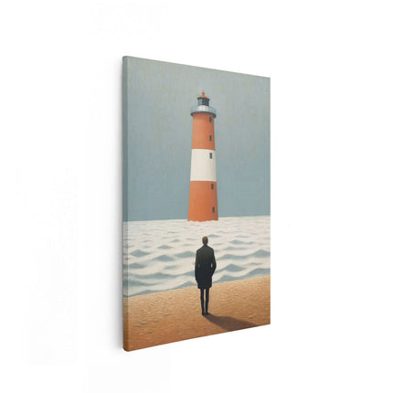Canvas schilderij vooraanzicht Man bij een Vuurtoren
