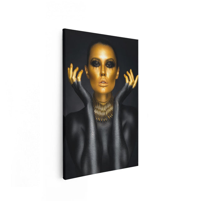 Canvas schilderij vooraanzicht Vrouwen Portret in het Goud en Zwart
