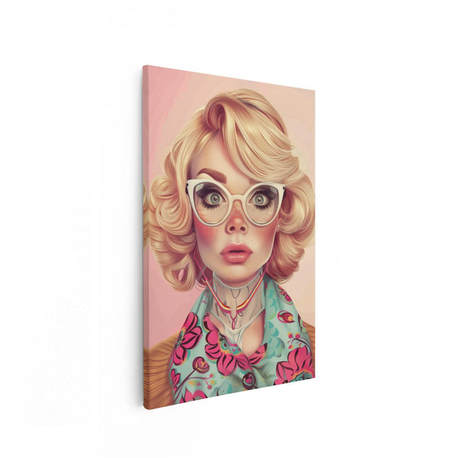 Canvas schilderij vooraanzicht Vrouw met Bril en een Sjaal