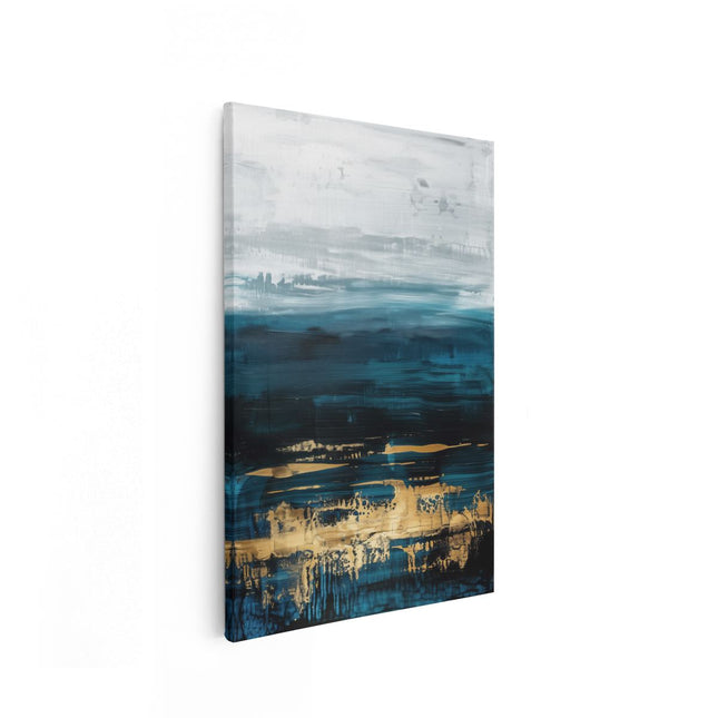 Canvas schilderij vooraanzicht Abstract Kunstwerk van Blauw en Goud