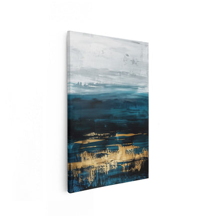 Canvas schilderij vooraanzicht Abstract Kunstwerk van Blauw en Goud