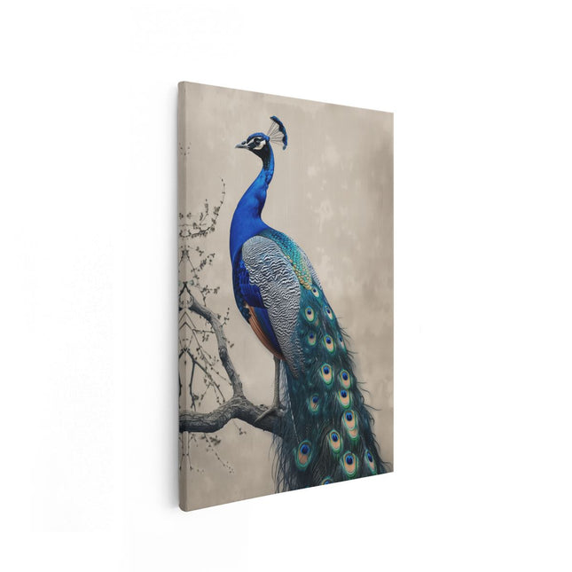 Canvas schilderij vooraanzicht Pauw Zat op een Tak